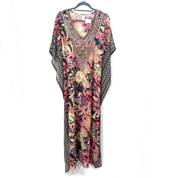 Lucky & Coco Boho Beaded Embellished Colorful Cover Up Kaftan Dress Large - Picture 5 of 7